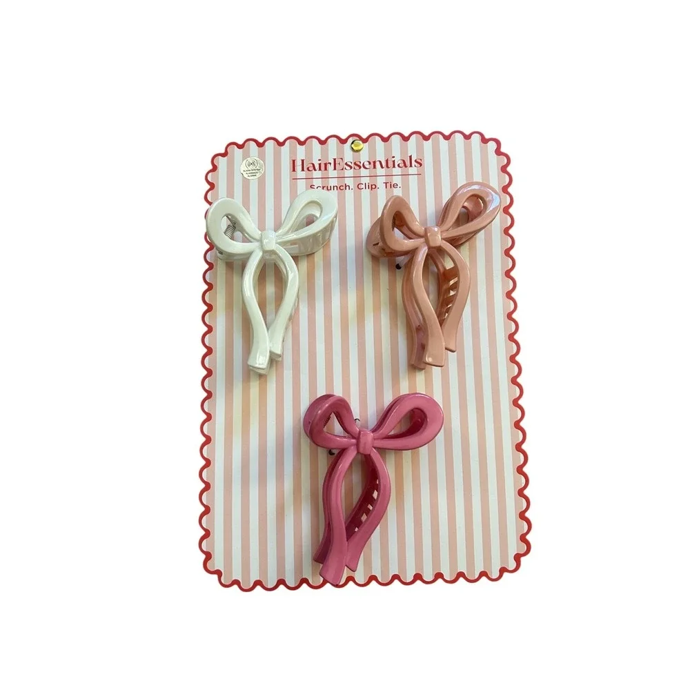 Hair Essentials Bow Claw Clip Set Womens OS Pink Cream NEW 3-Pack Hair Accessory